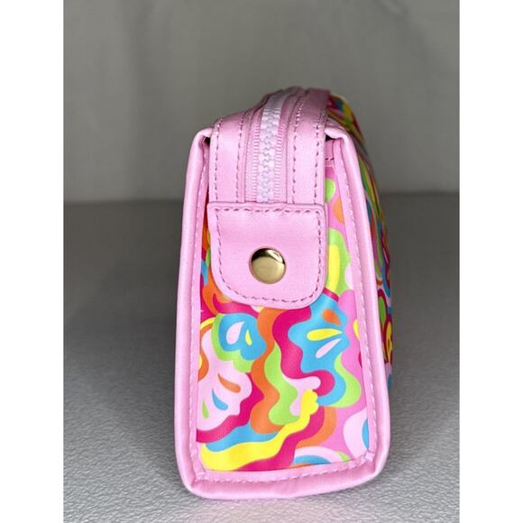 Makeup Bag Clutch Abstract Floral Paisley Watercolor Print Zipper Vegan Leather - Picture 7 of 7